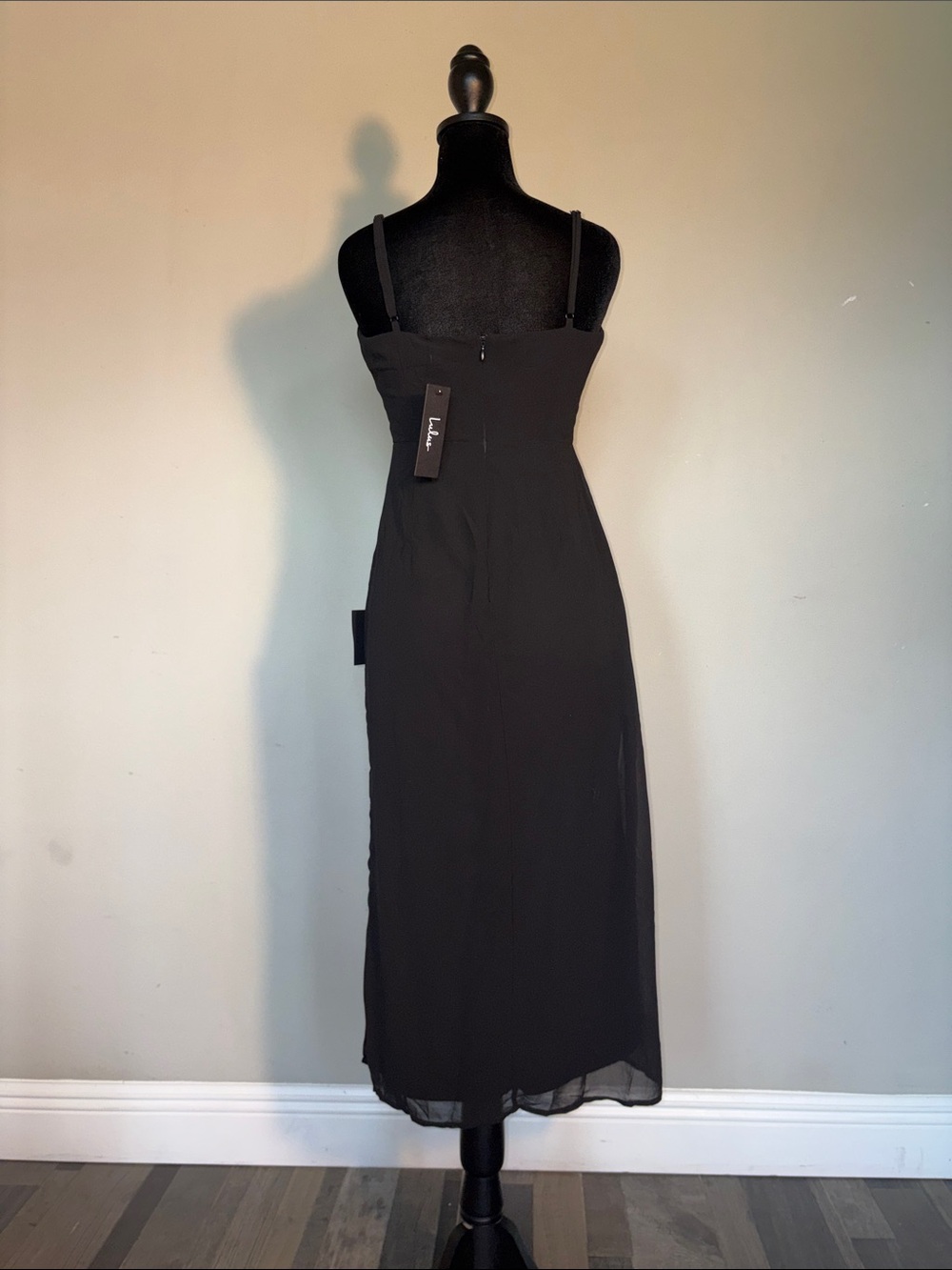 Lulu's Black Spaghetti-Strap Midi Dress with Side Slit - Picture 5 of 6